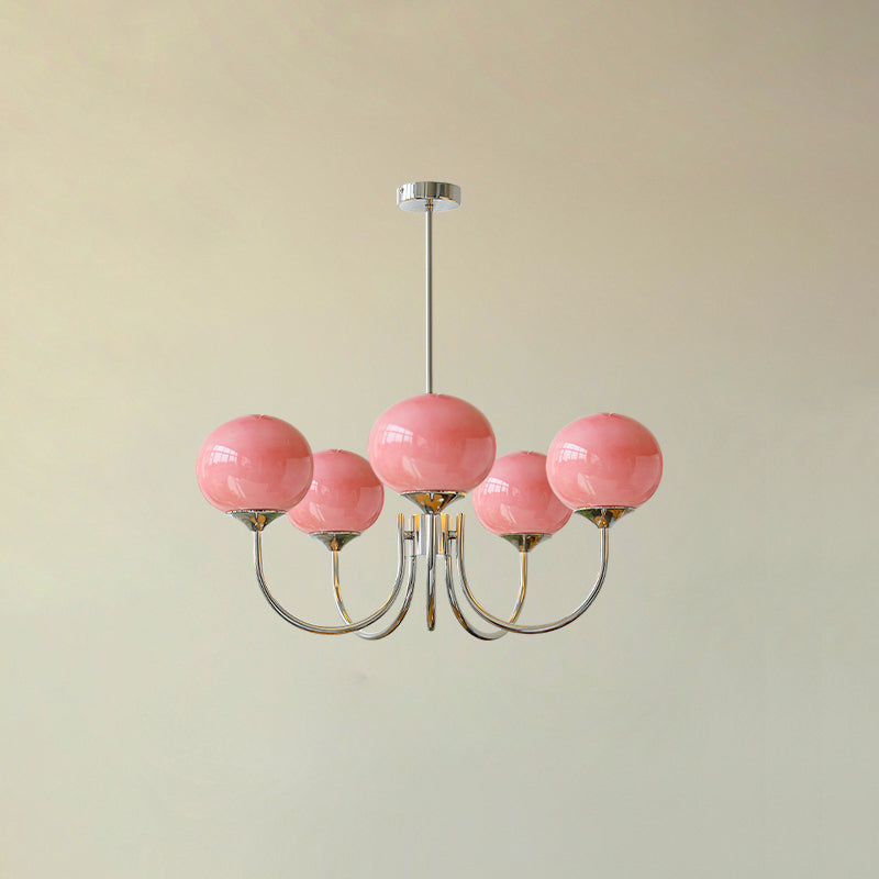 Candelabro Velenian com globo de vidro cor-de-rosa e dourado
