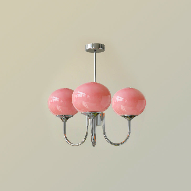 Candelabro Velenian com globo de vidro cor-de-rosa e dourado