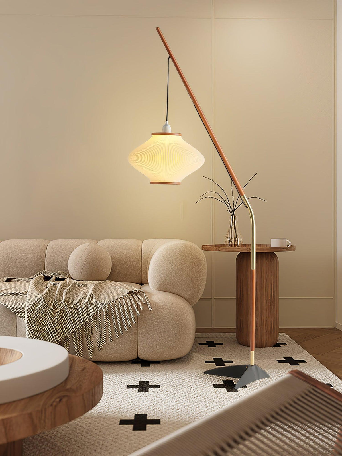 Candeeiro de pé em madeira e vidro de estilo Mid-Century Ervenil