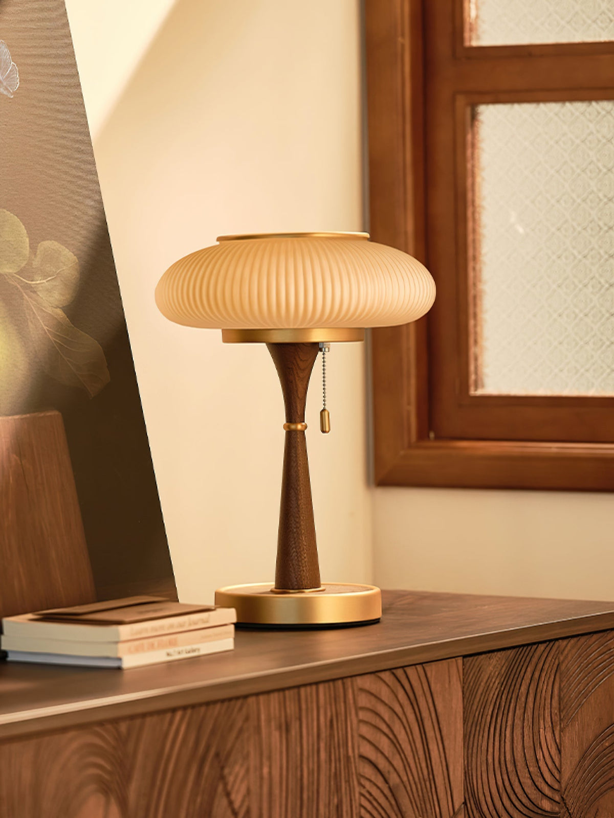 Vevelo vintagebordlampe i træ