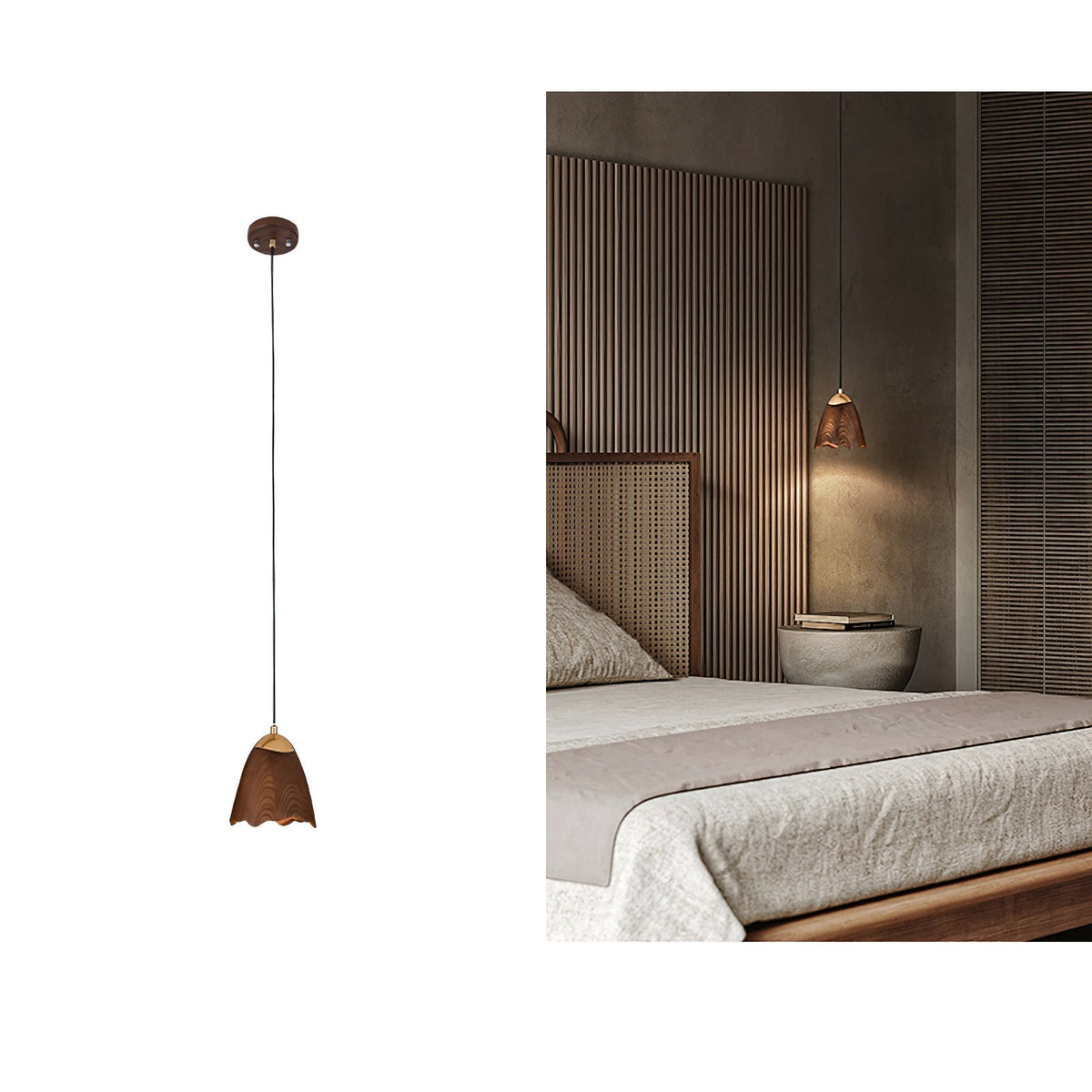 Candeeiro suspenso Sartin moderno minimalista em madeira, Bell