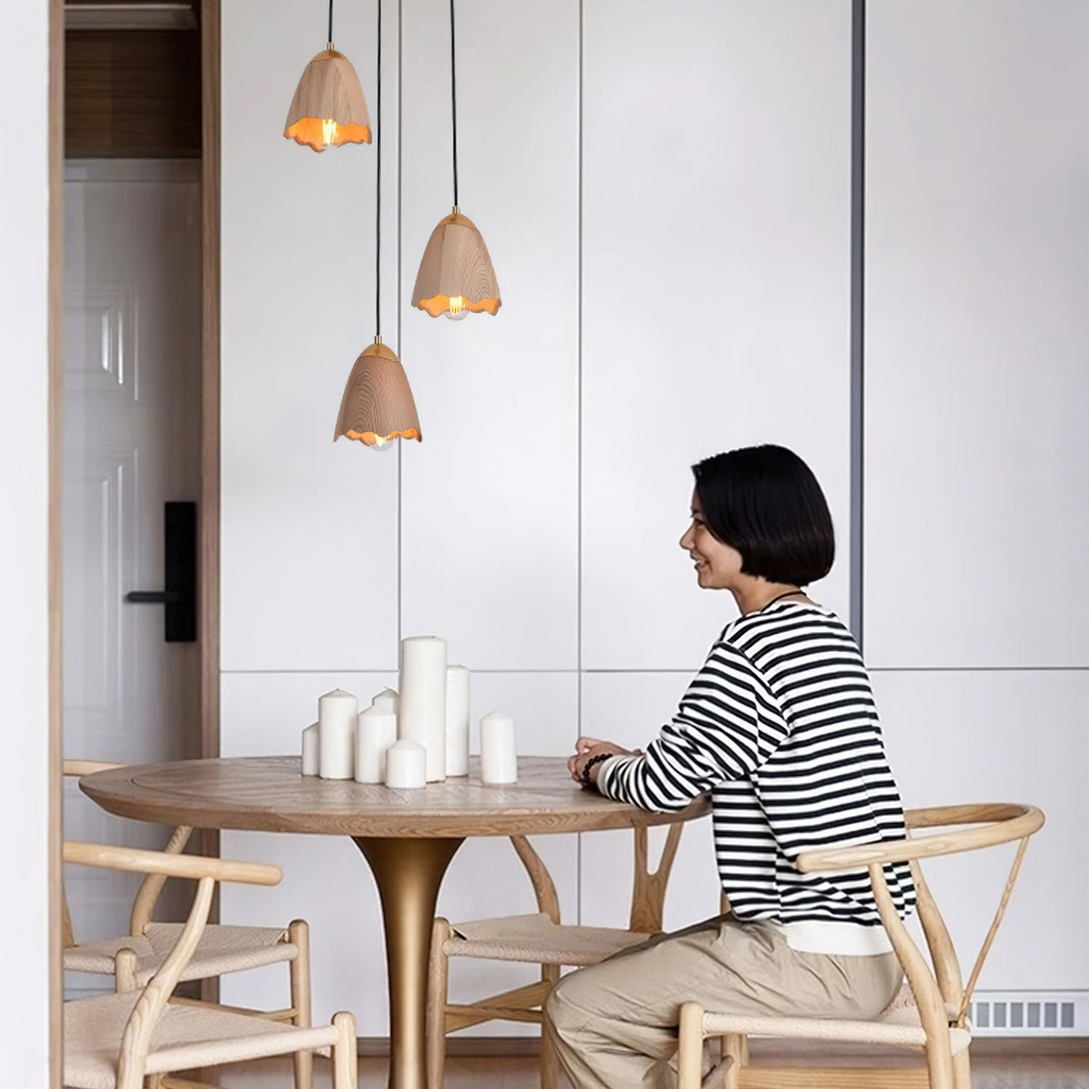 Candeeiro suspenso Sartin moderno minimalista em madeira, Bell