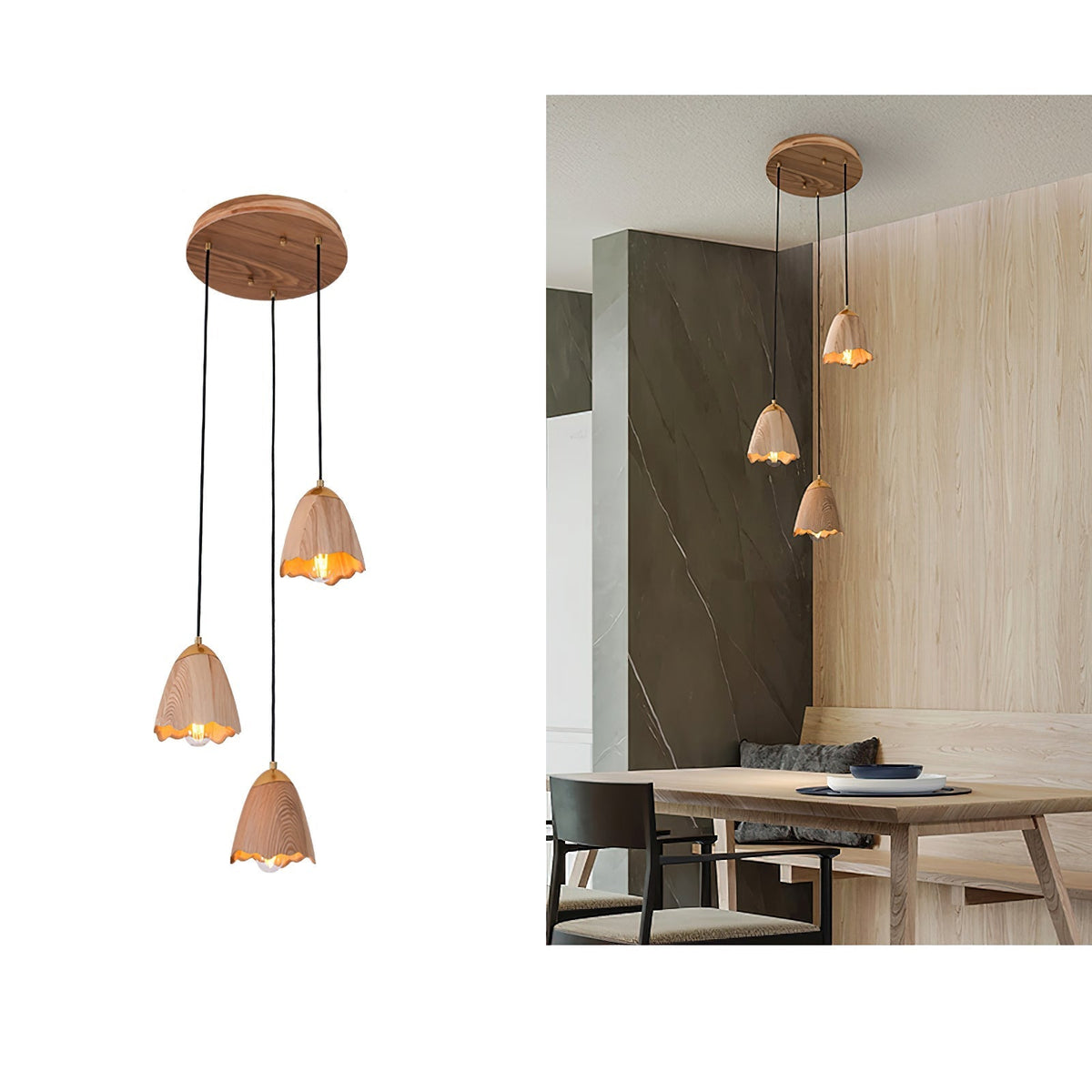 Candeeiro suspenso Sartin moderno minimalista em madeira, Bell