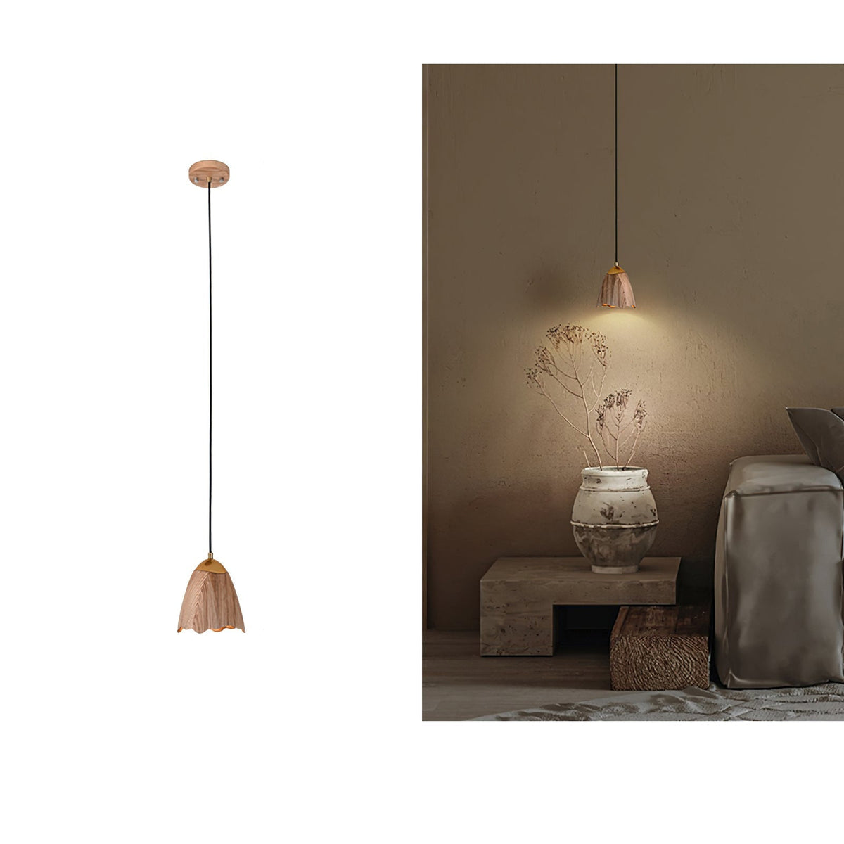 Candeeiro suspenso Sartin moderno minimalista em madeira, Bell