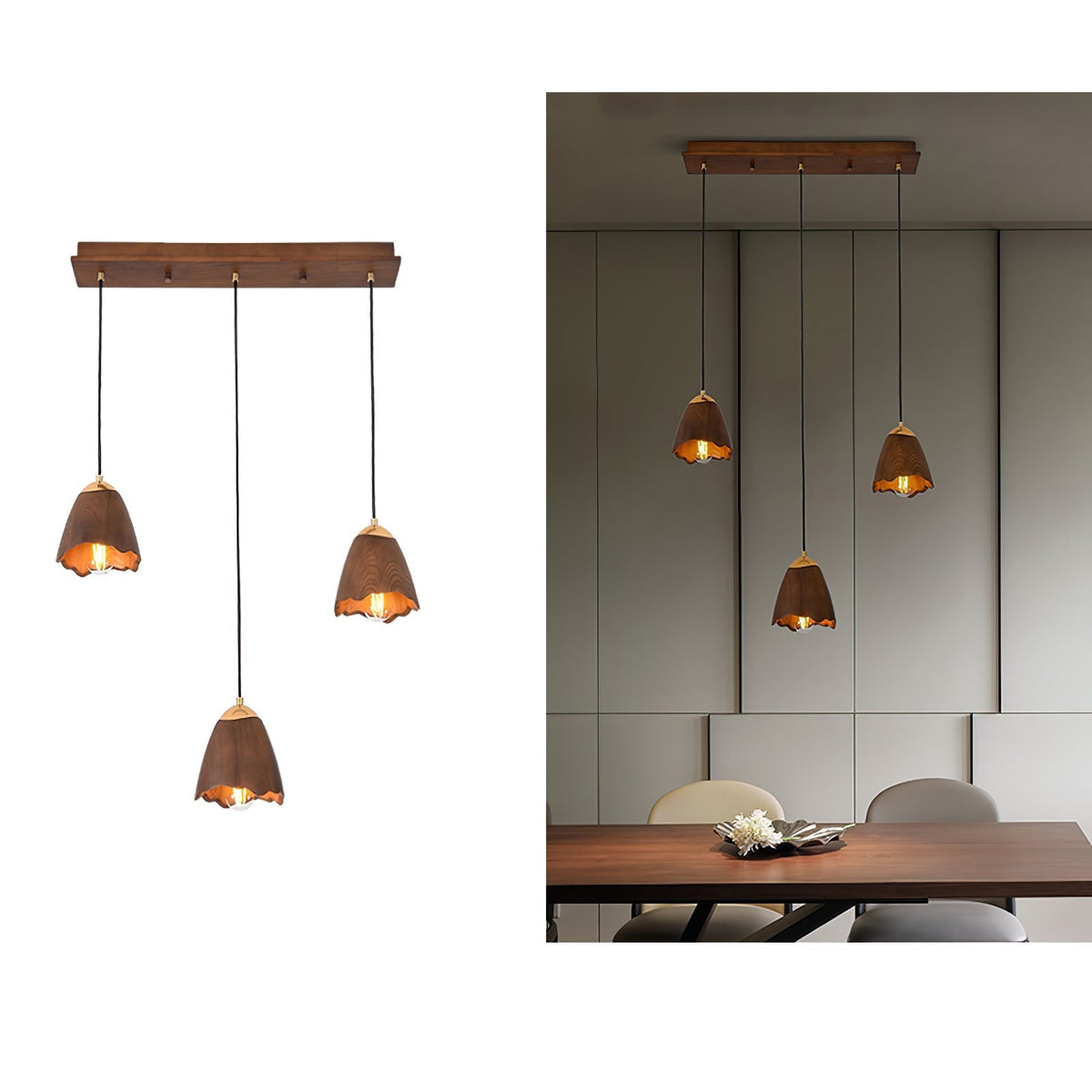 Candeeiro suspenso Sartin moderno minimalista em madeira, Bell