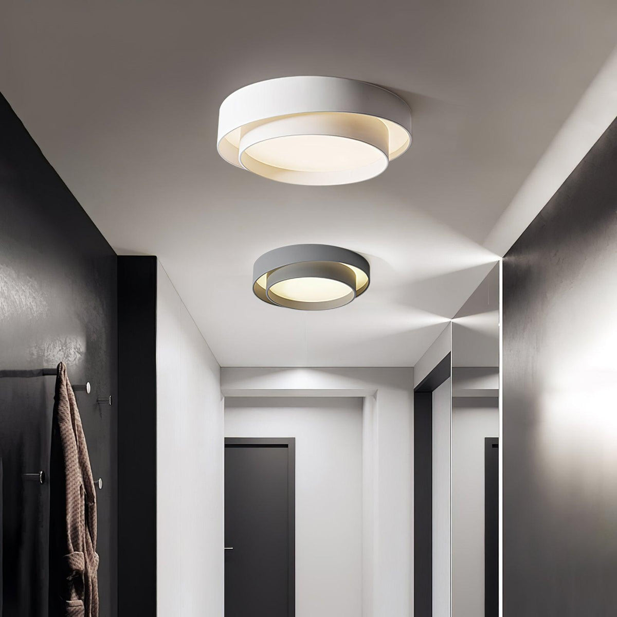 Orina Ceiling Lamp Double Ring Gray&Black&White Cylinder shape