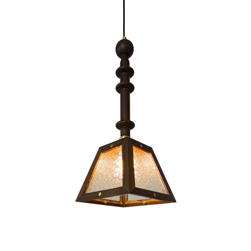 Zilten elegant vintage-pendellampe i glas og træ