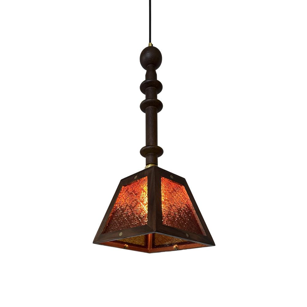 Zilten elegant vintage-pendellampe i glas og træ