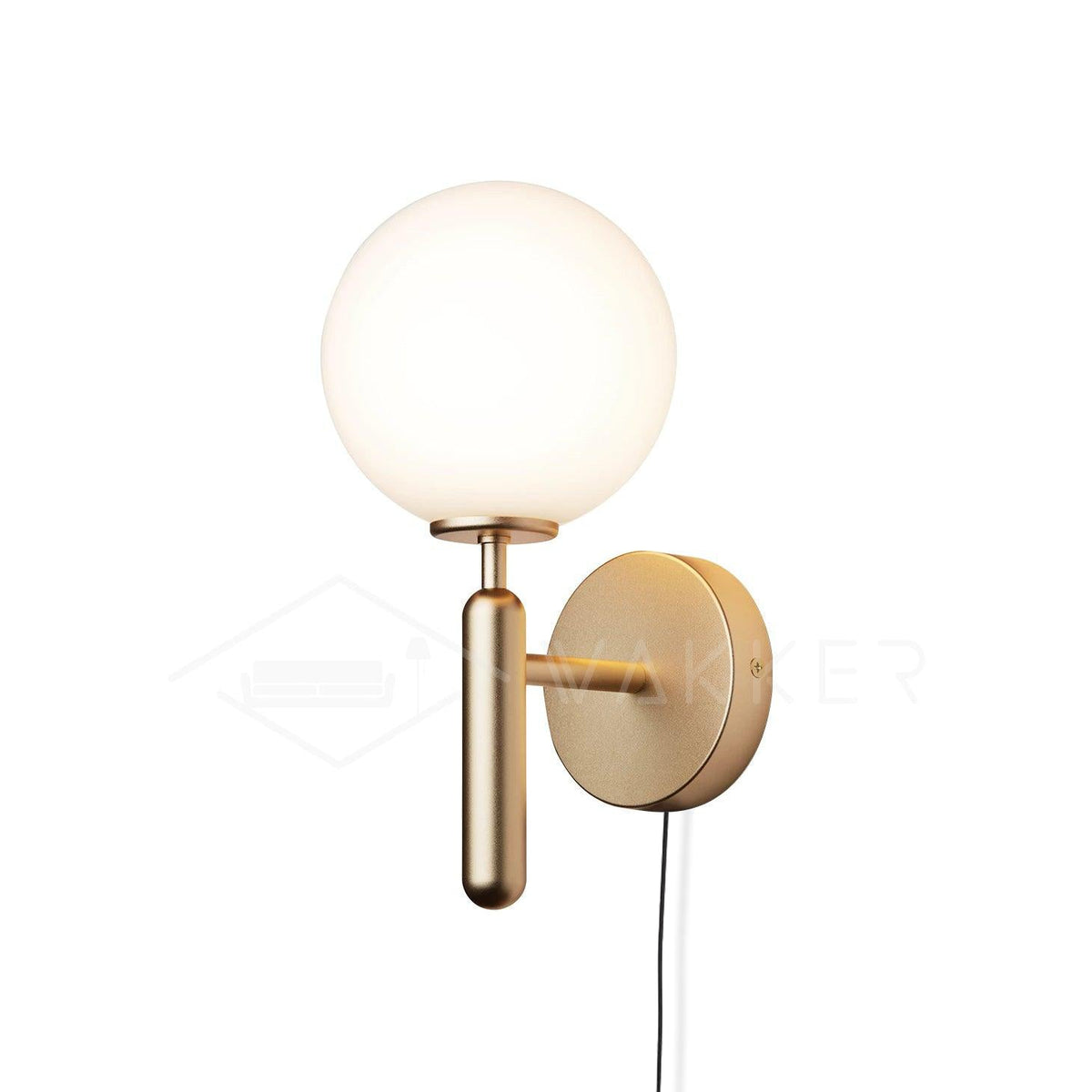Kynlo vägglampa med stickpropp och glasklot, nordisk