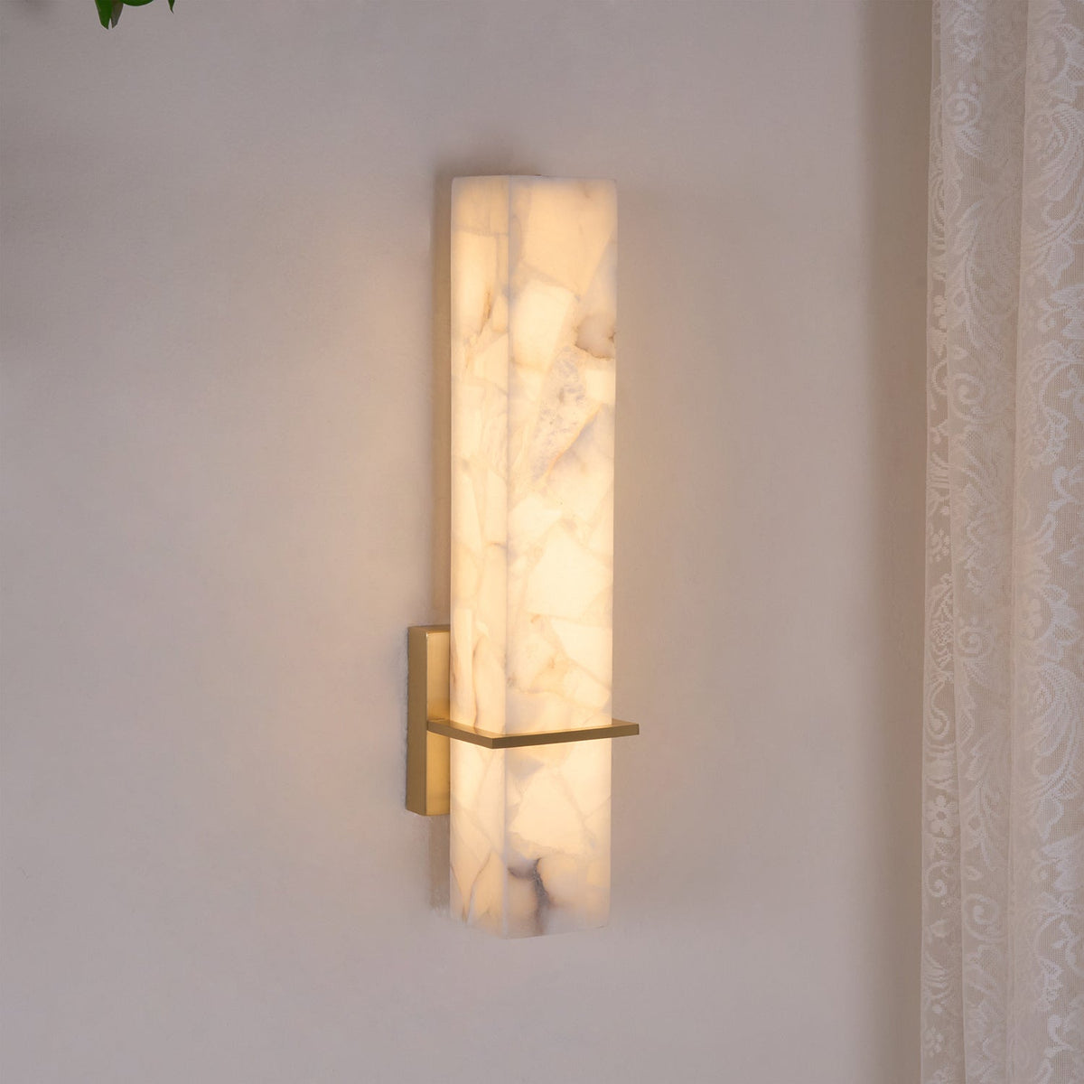 Eiriaya Wall Lamp White Alabaster Brass Modern Cuboid