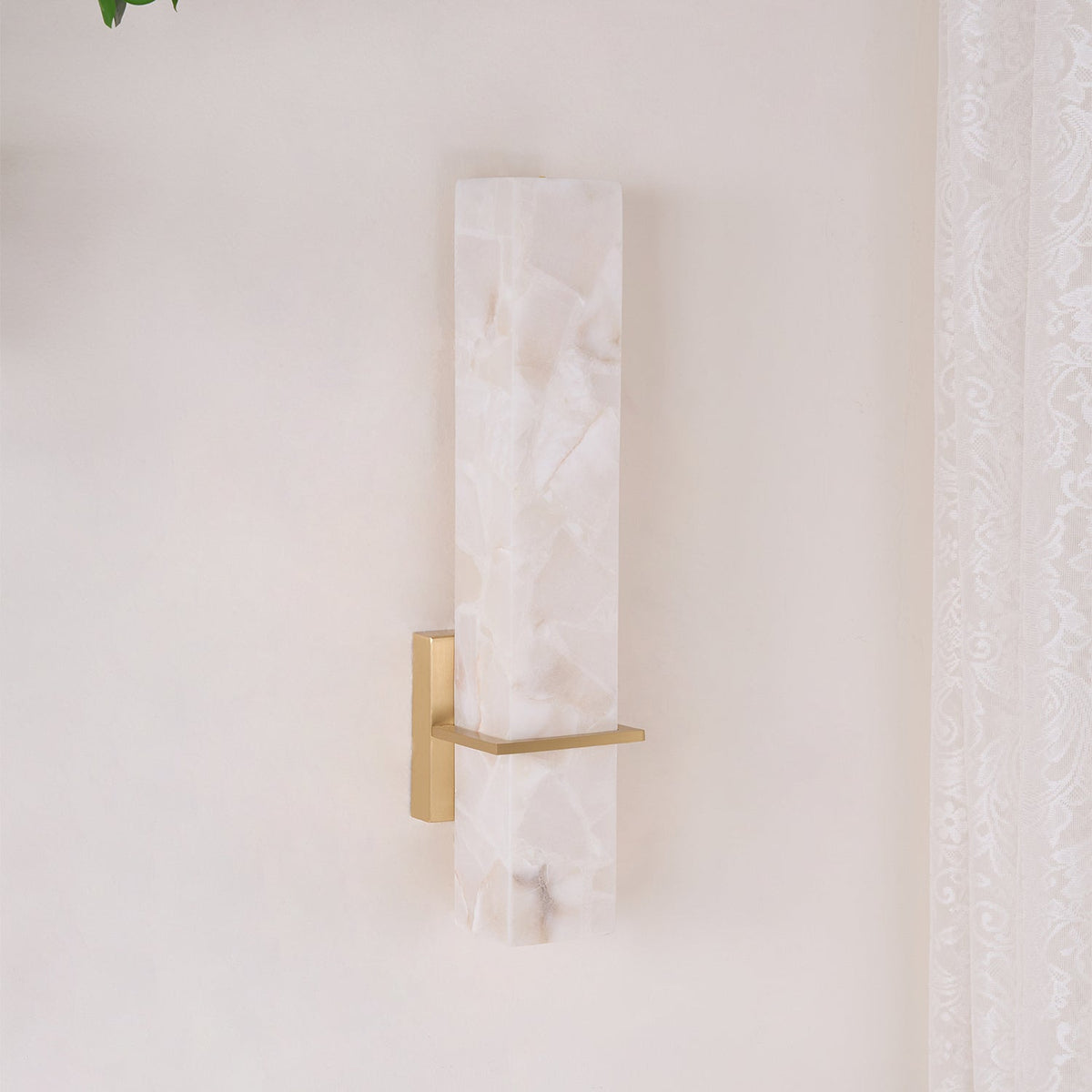 Eiriaya Wall Lamp White Alabaster Brass Modern Cuboid