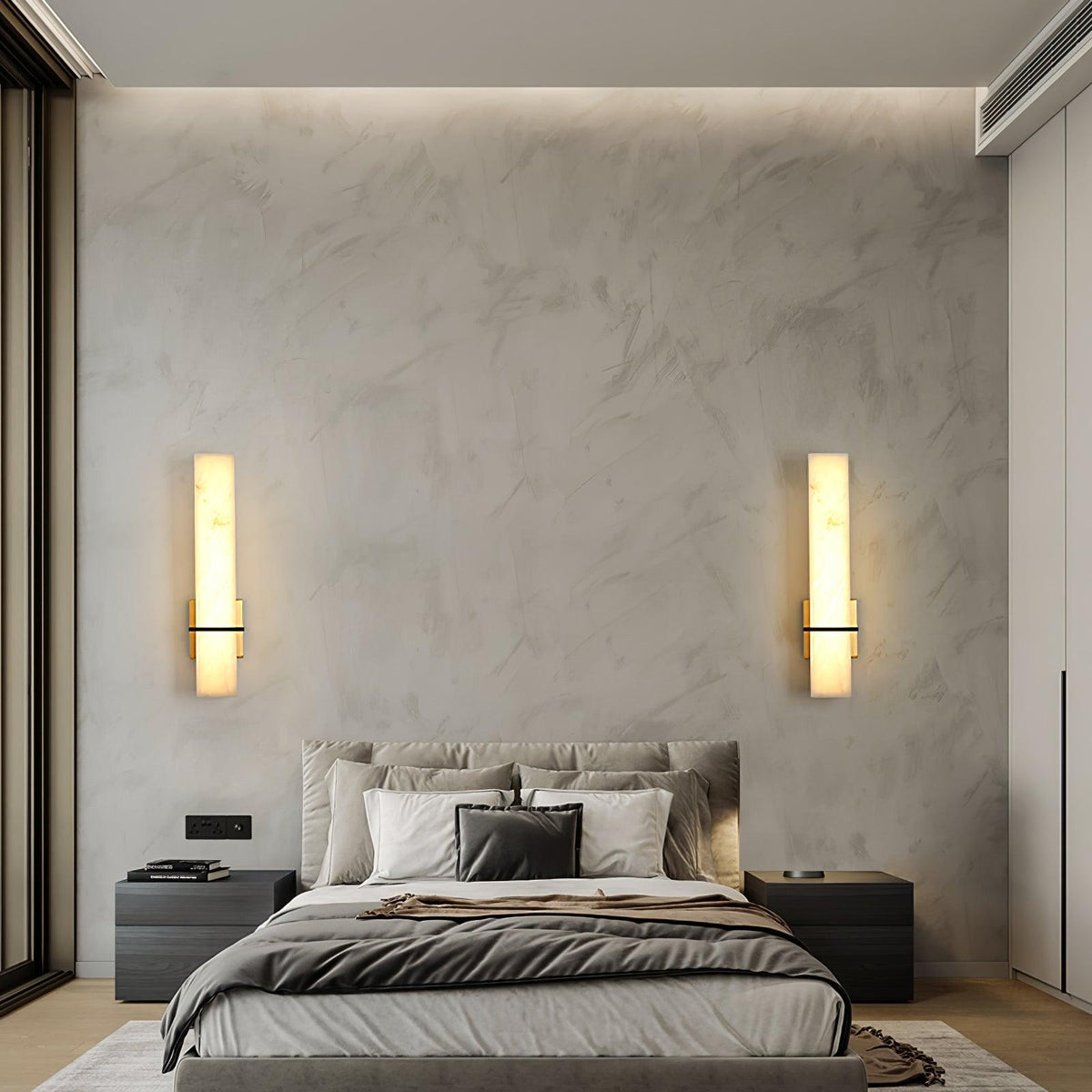Eiriaya Wall Lamp White Alabaster Brass Modern Cuboid