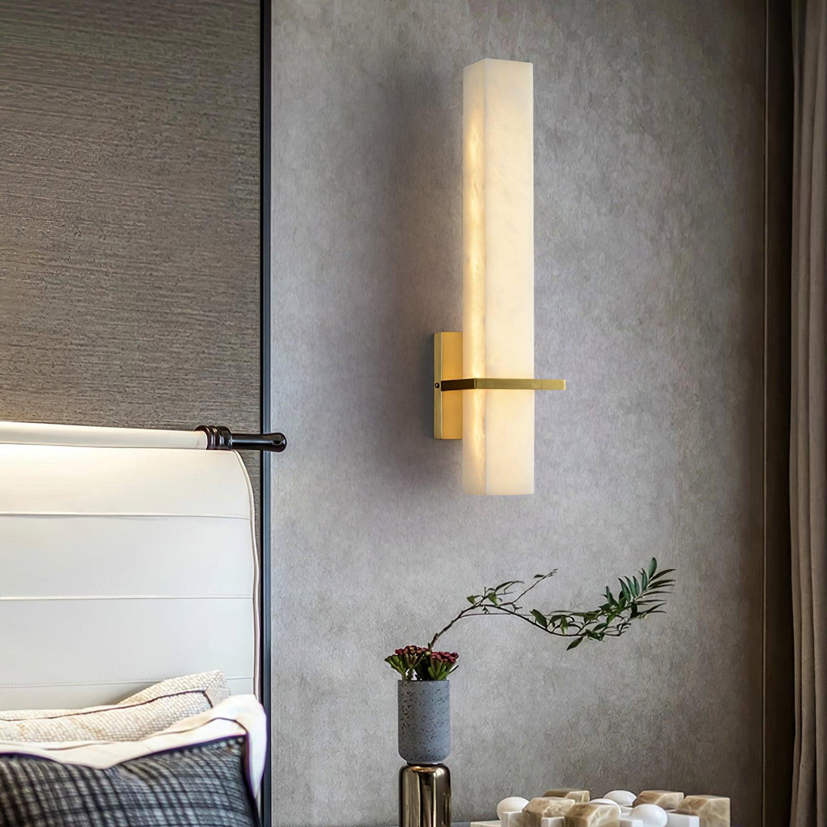 Eiriaya Wall Lamp White Alabaster Brass Modern Cuboid