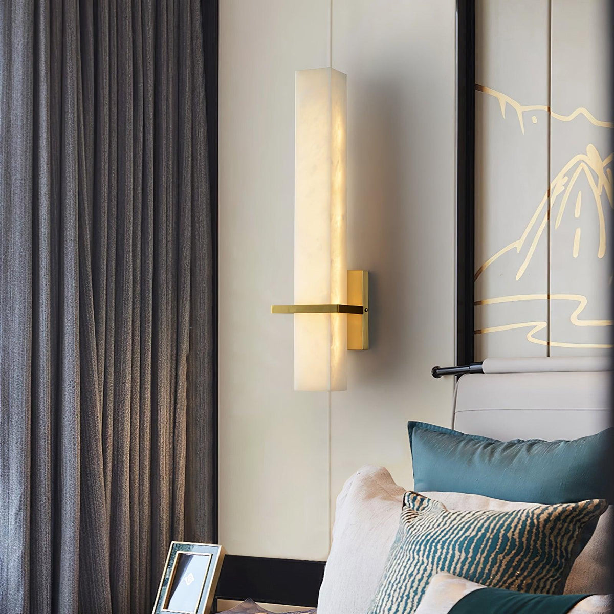 Eiriaya Wall Lamp White Alabaster Brass Modern Cuboid