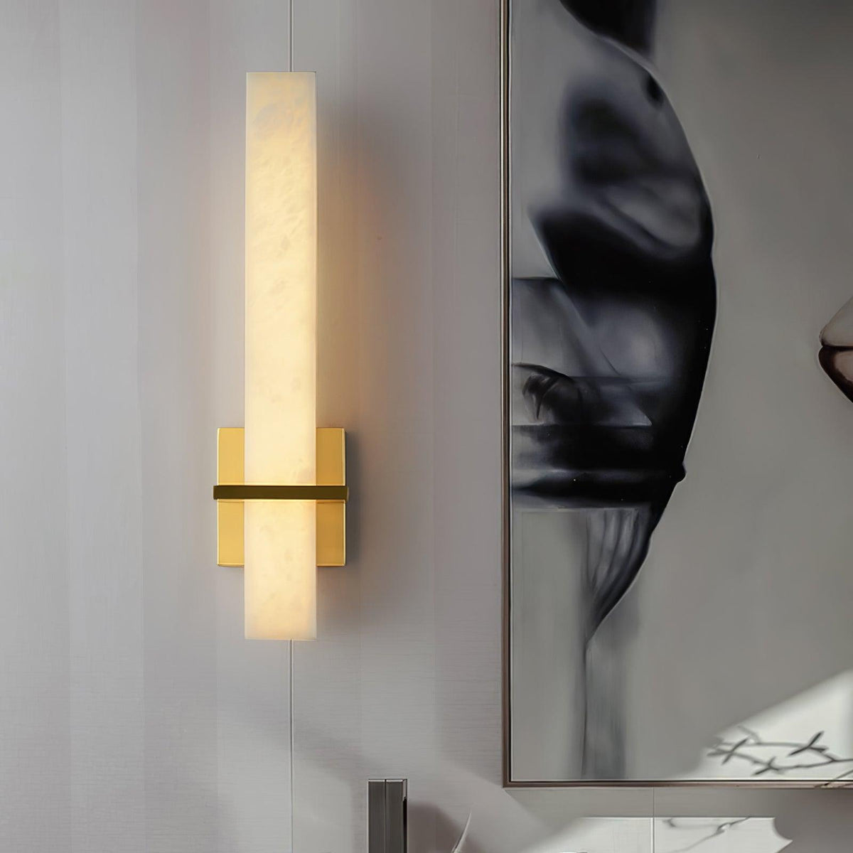 Eiriaya Wall Lamp White Alabaster Brass Modern Cuboid