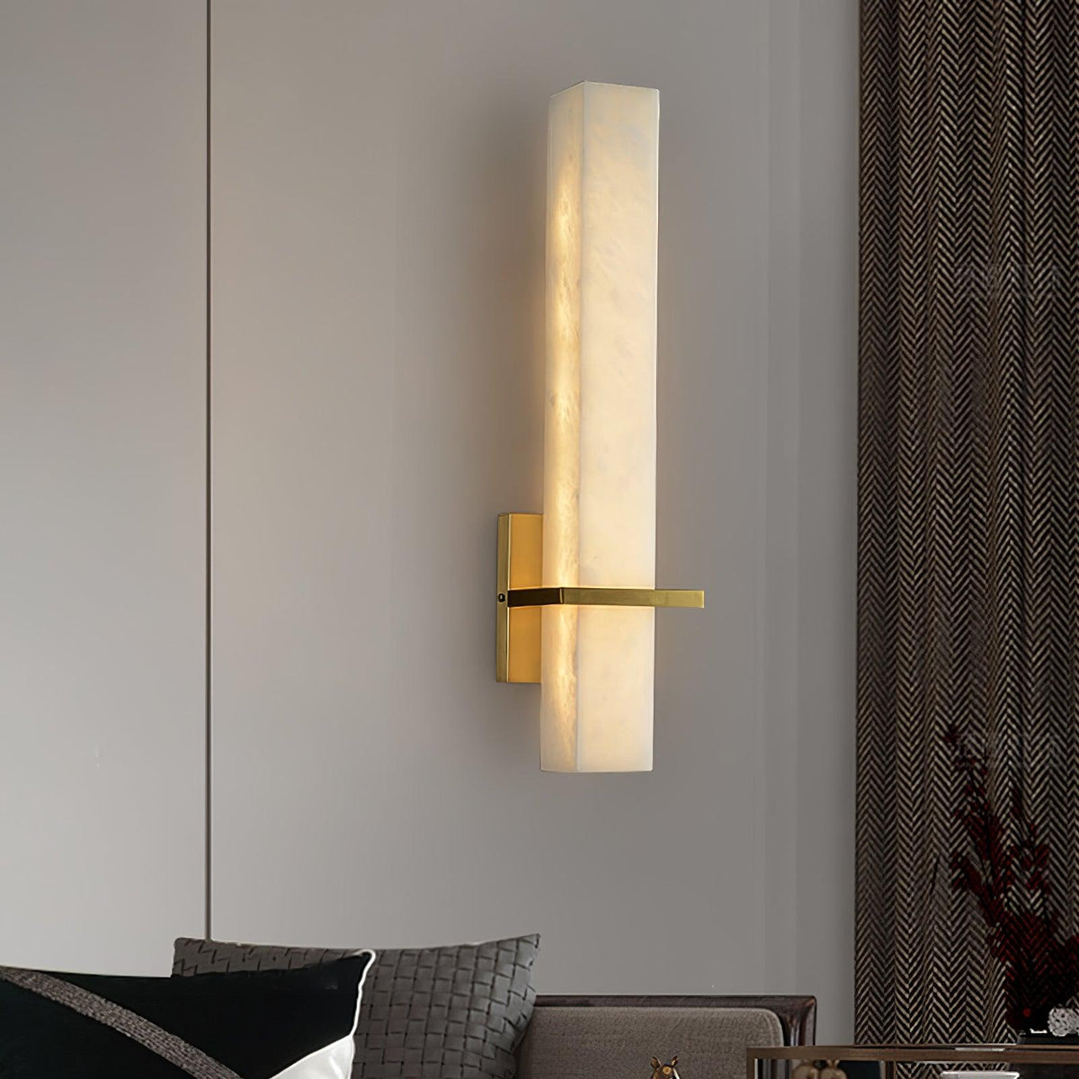 Eiriaya Wall Lamp White Alabaster Brass Modern Cuboid