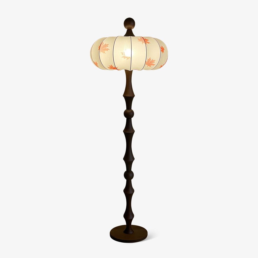 Vintagegolvlampa i trä och tyg