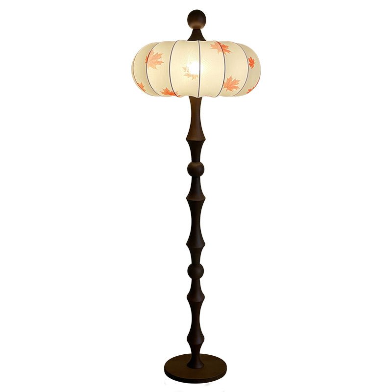 Vintagegolvlampa i trä och tyg
