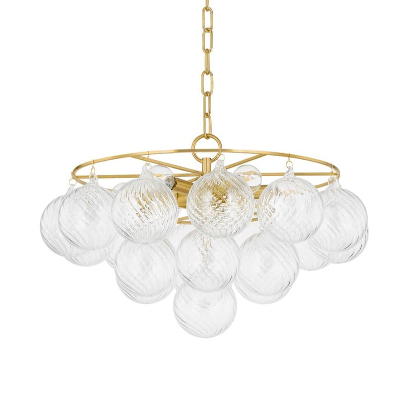 Candelabro Velineon, globo de vidro transparente, latão envelhecido, elegante