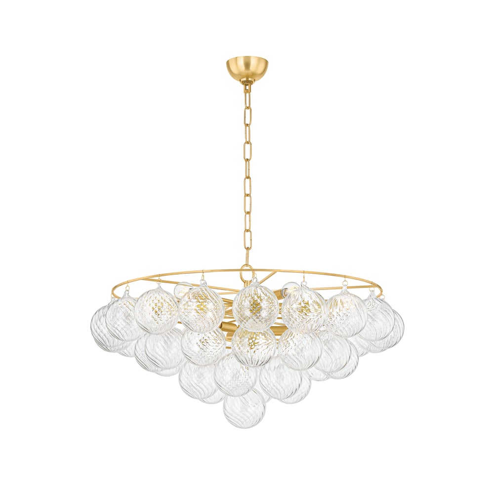 Candelabro Velineon, globo de vidro transparente, latão envelhecido, elegante