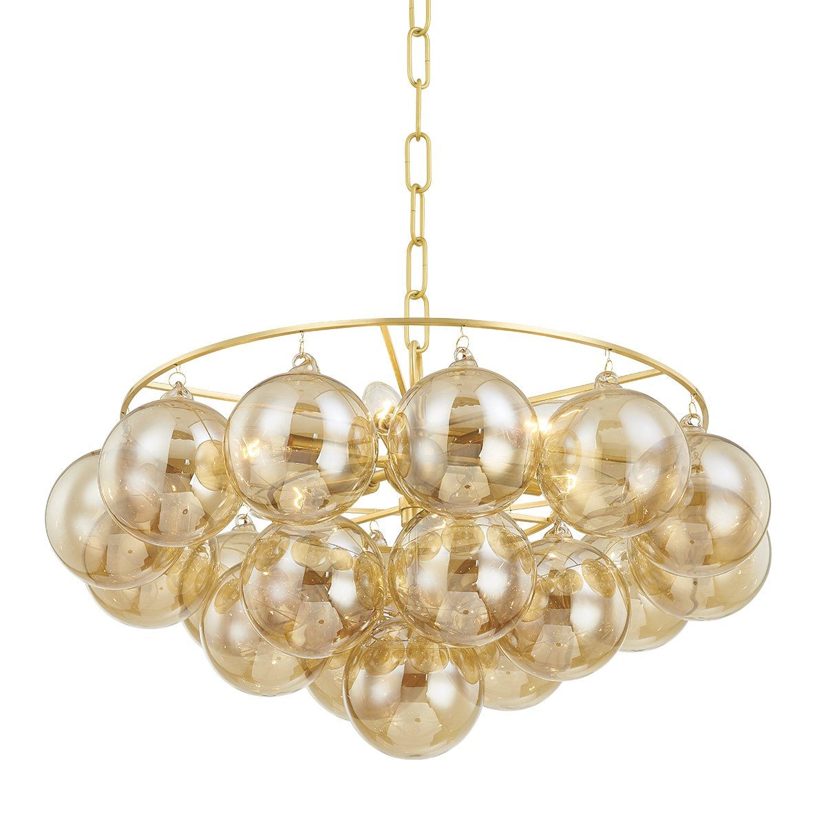 Candelabro Velineon, globo de vidro transparente, latão envelhecido, elegante