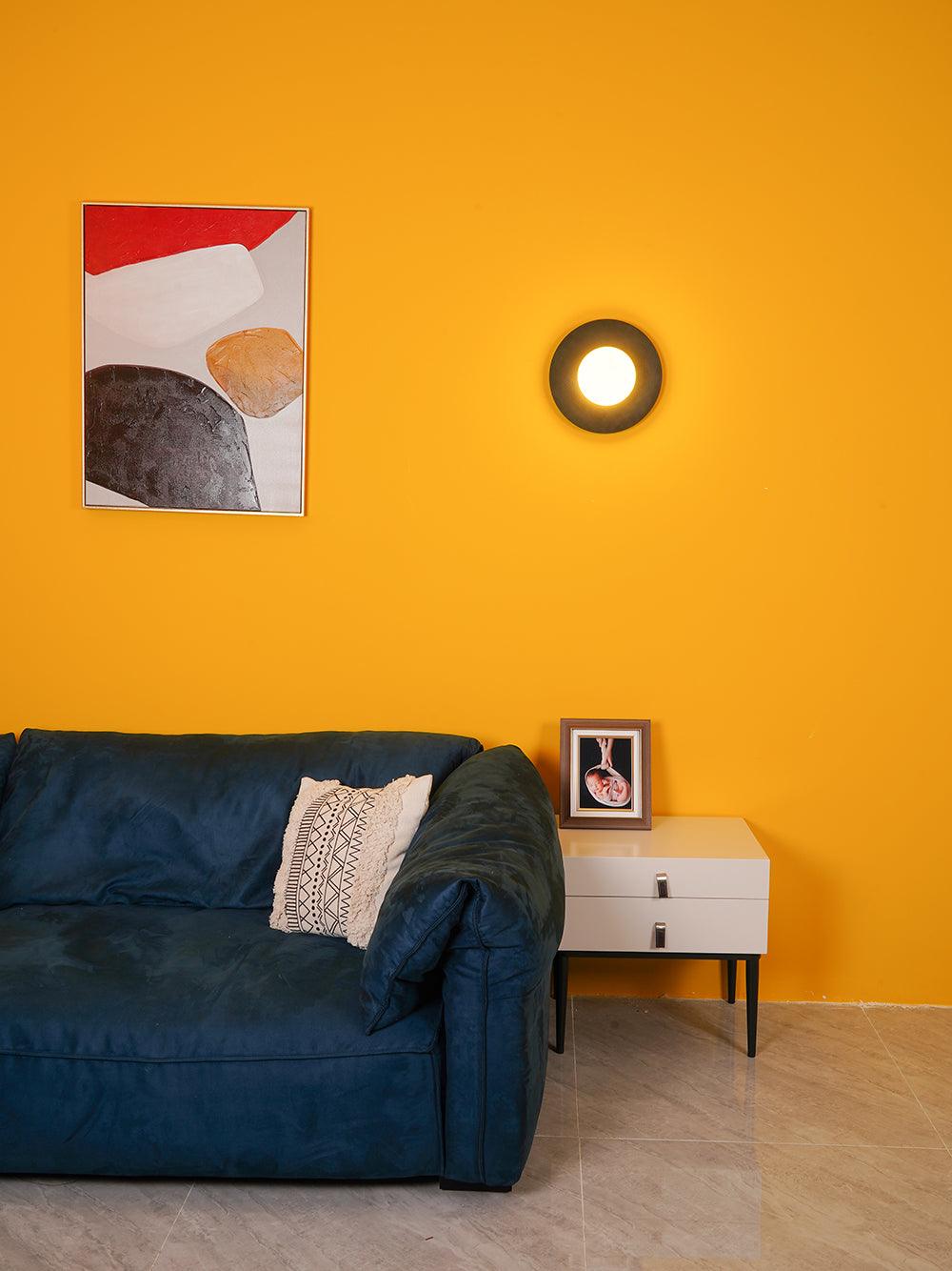 Elem modern minimalistisk rund vägglampa i konstglas och mässing