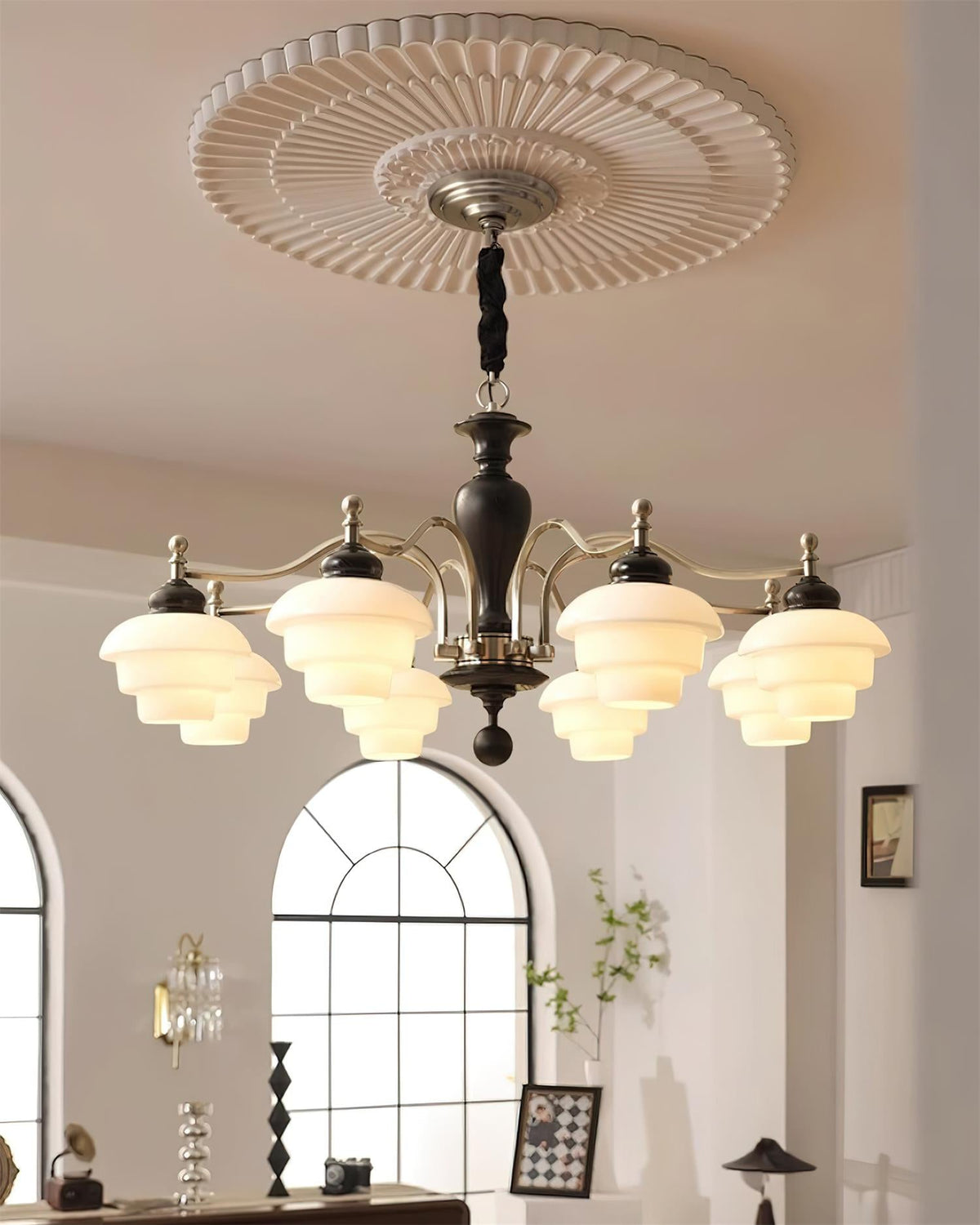 Elviora lysekrone, træ, glas, mid-century