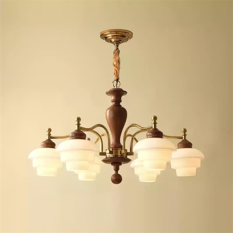 Elviora lysekrone, træ, glas, mid-century