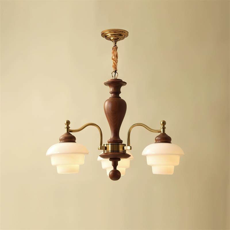 Elviora lysekrone, træ, glas, mid-century
