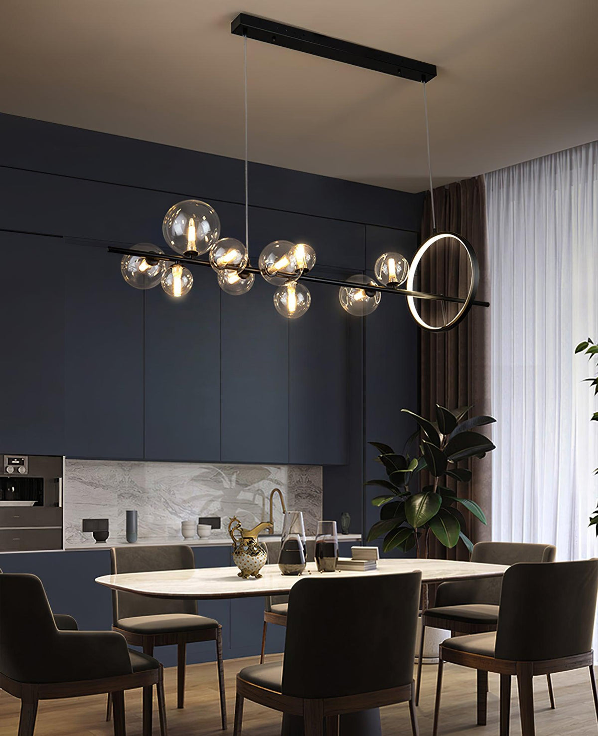 Edvane lysekrone i glas, bobler, nordisk sort LED