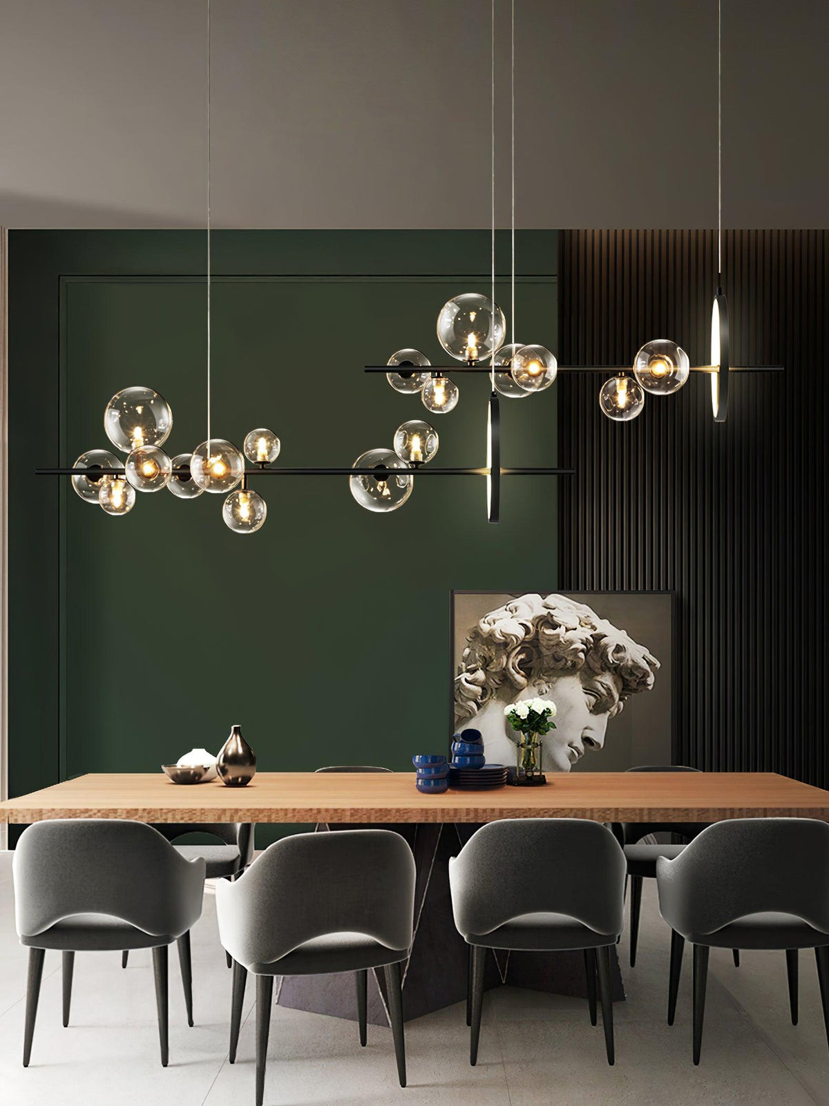 Edvane lysekrone i glas, bobler, nordisk sort LED