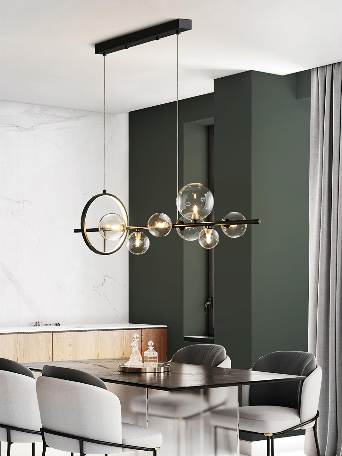 Edvane lysekrone i glas, bobler, nordisk sort LED