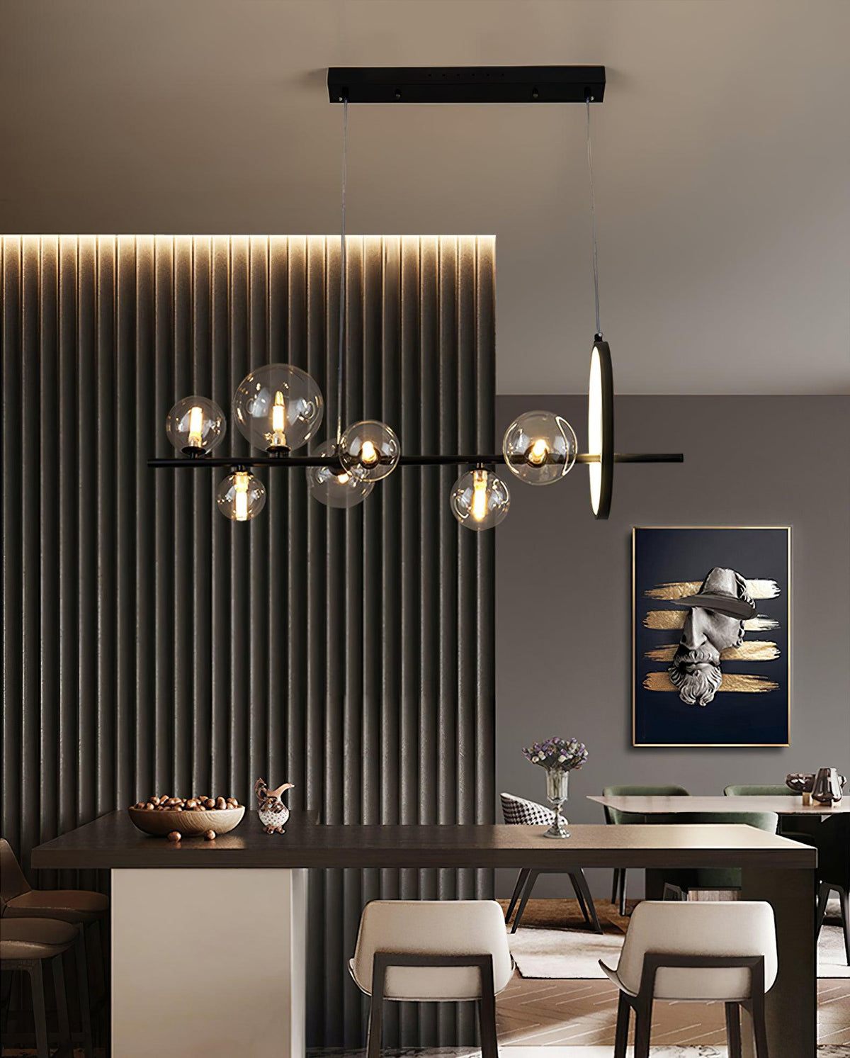 Edvane lysekrone i glas, bobler, nordisk sort LED