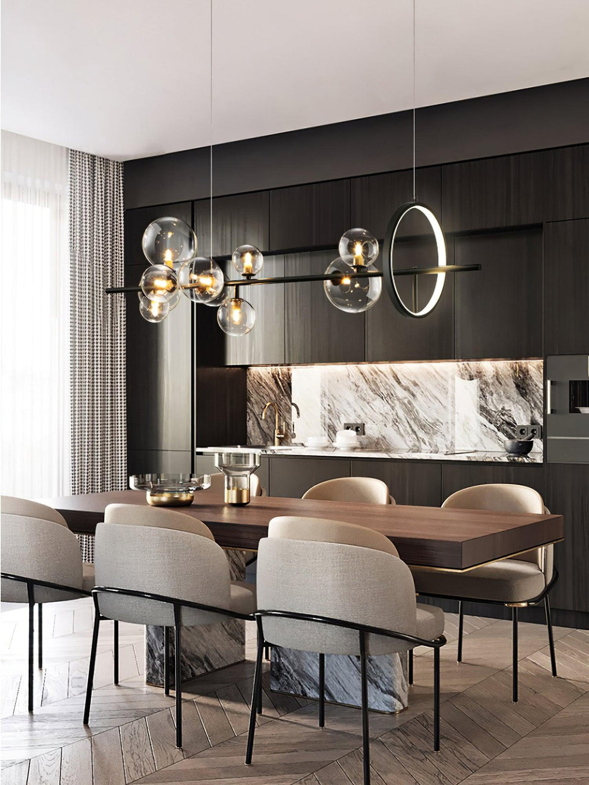 Edvane lysekrone i glas, bobler, nordisk sort LED