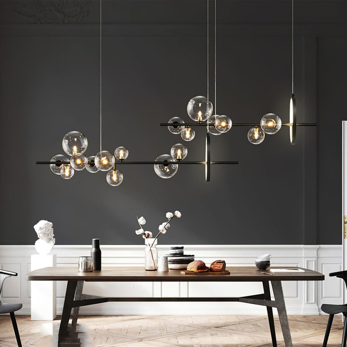 Edvane lysekrone i glas, bobler, nordisk sort LED