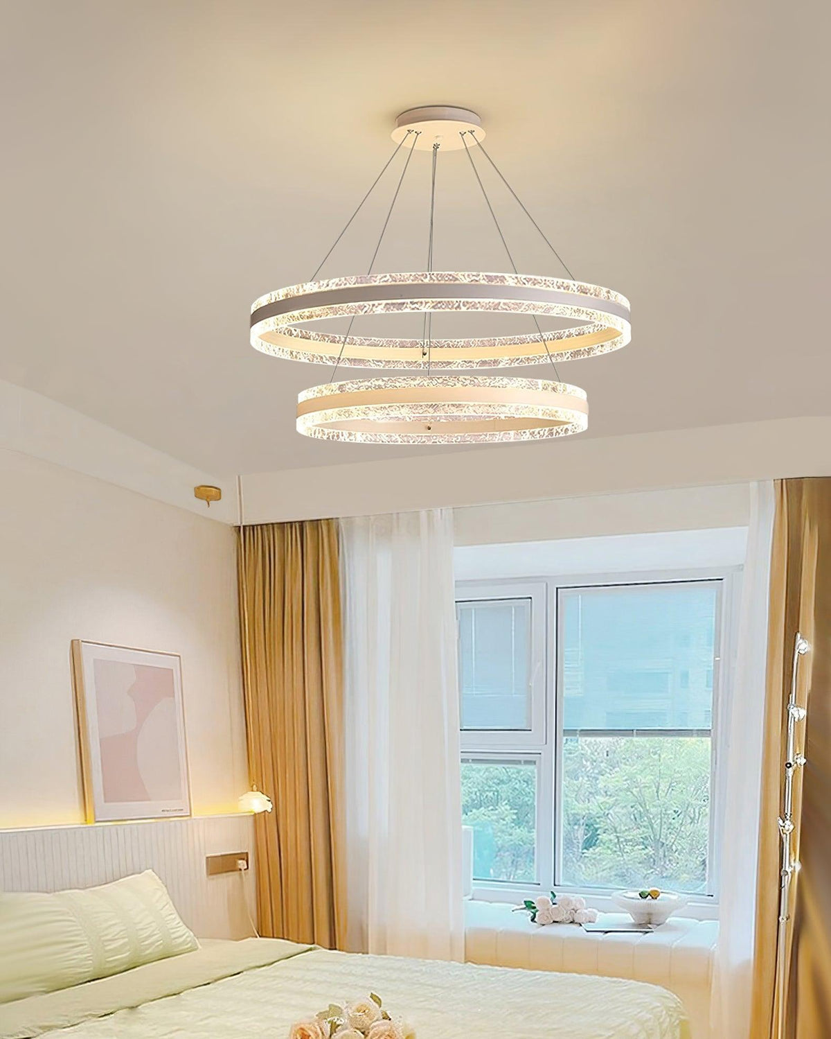 Aroxen Moderne LED-pendellampe med dobbelte cirkelringe