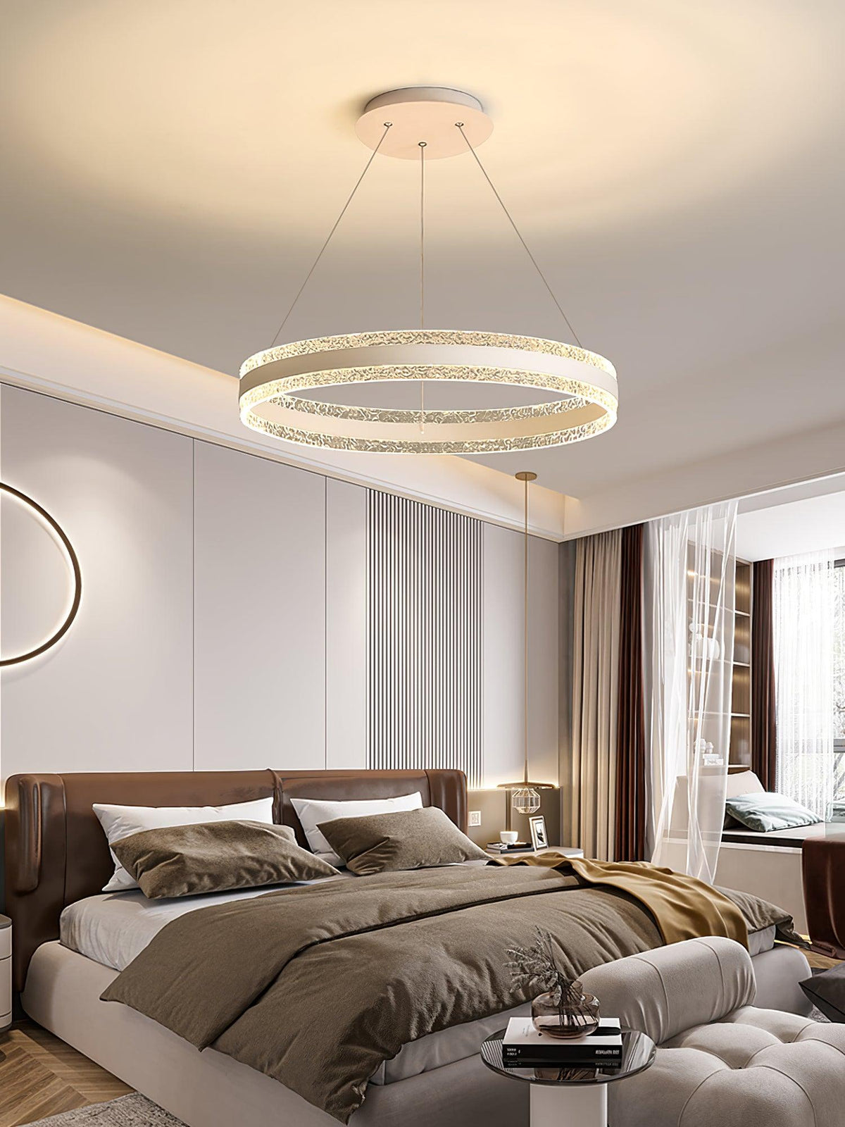 Aroxen Moderne LED-pendellampe med dobbelte cirkelringe