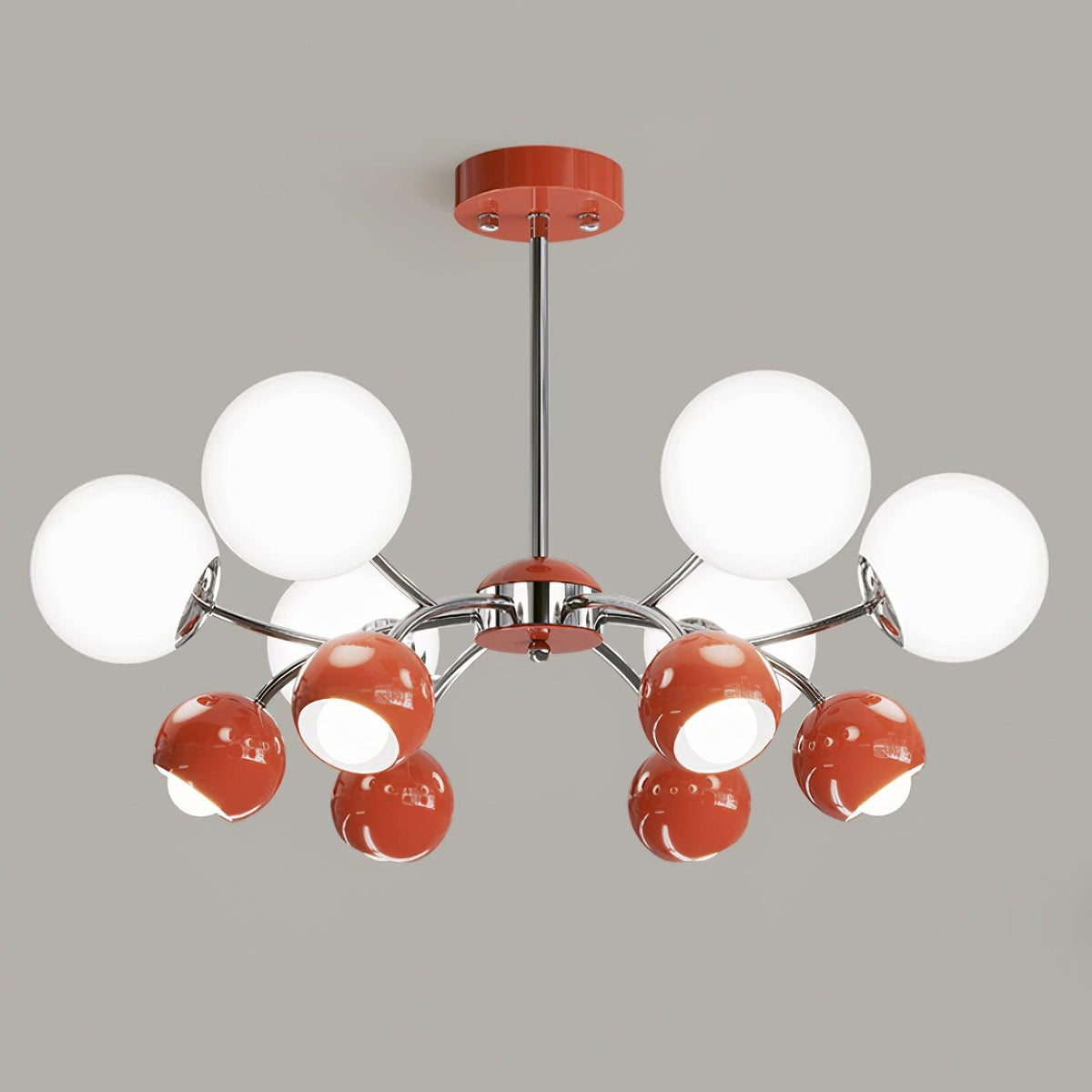 Eloria lysekrone med glaskuppel og kronbladsdesign, minimalistisk stemningsbelysning