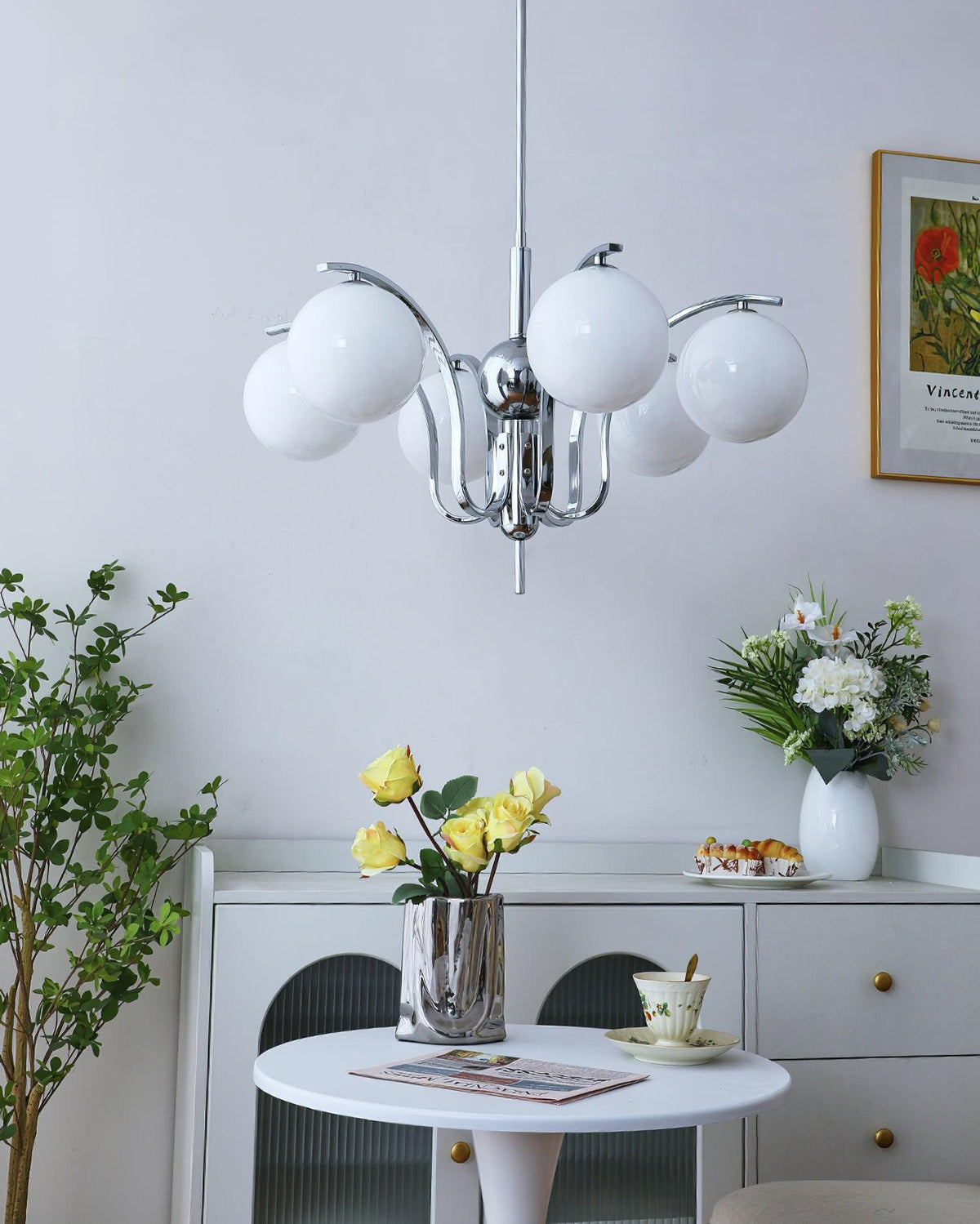Eiroaria lysekrone i krom og glas, art deco, elegant