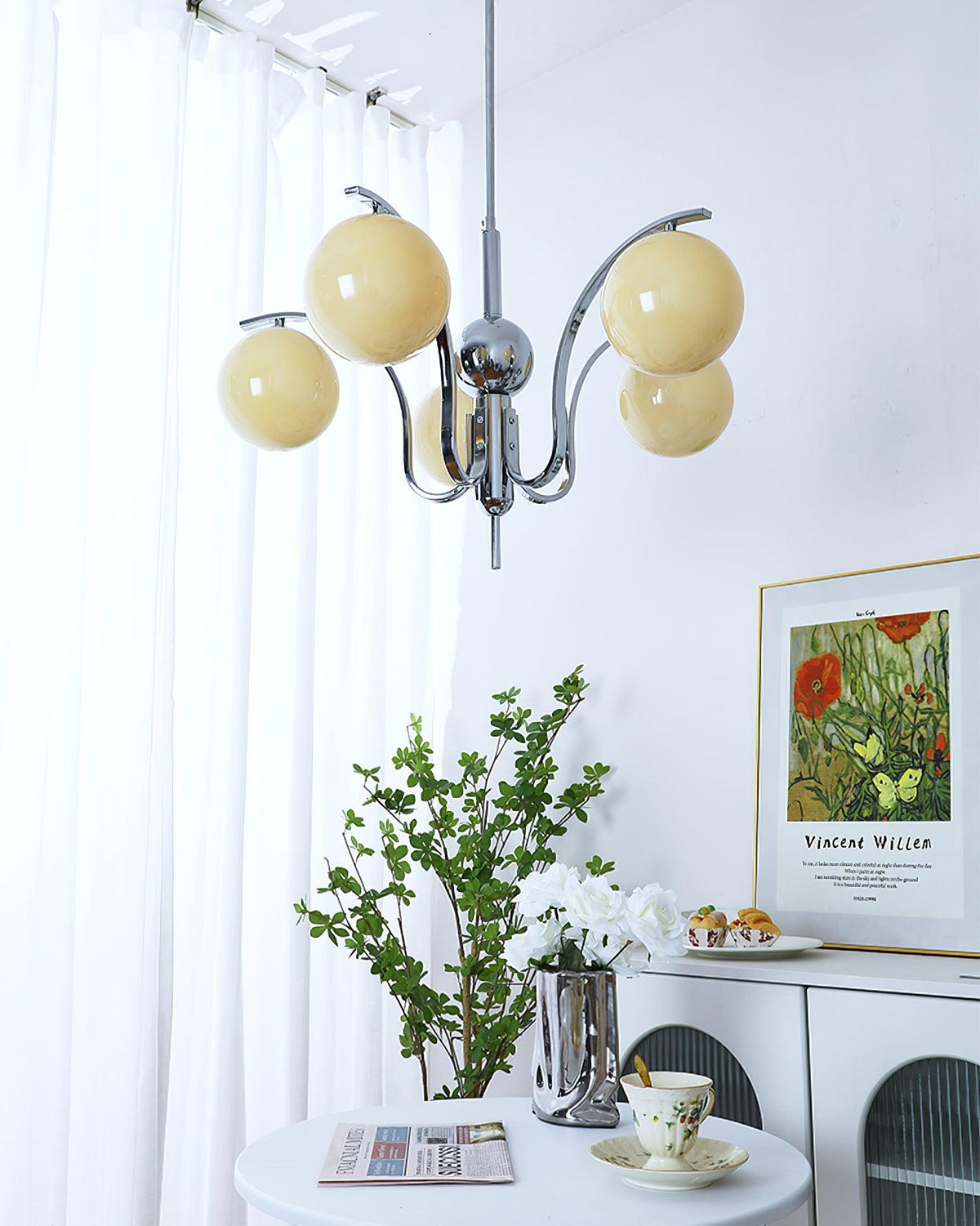 Eiroaria lysekrone i krom og glas, art deco, elegant