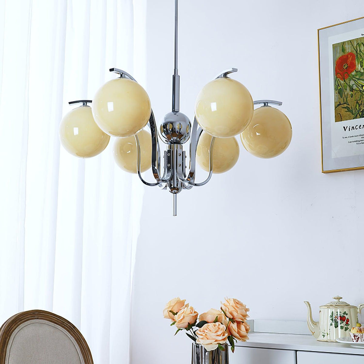 Eiroaria lysekrone i krom og glas, art deco, elegant
