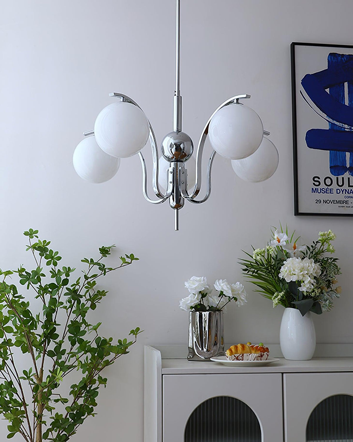 Eiroaria lysekrone i krom og glas, art deco, elegant