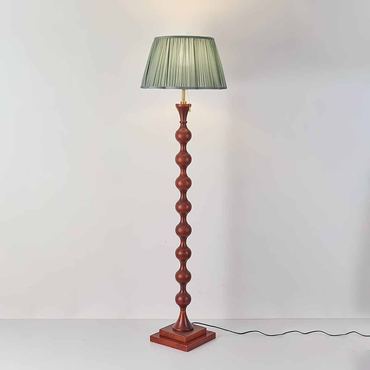 Celon vintage-gulvlampe i træ og stof