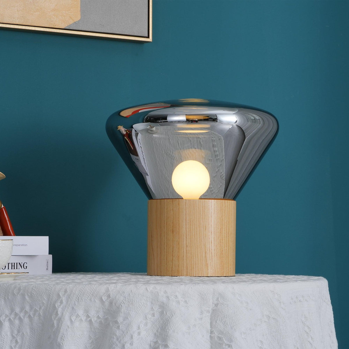 Candeeiro de mesa minimalista em madeira Sylirella