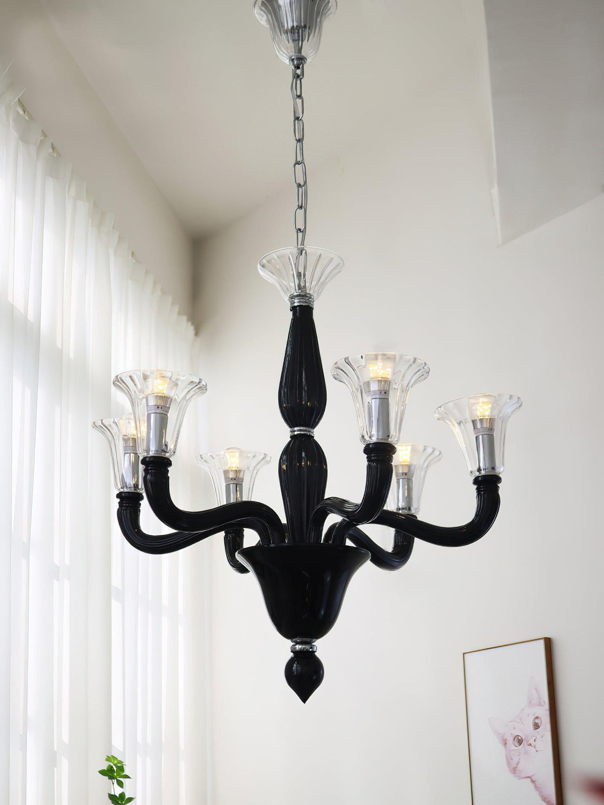 Candeeiro de teto Silten Preto Murano Braço para velas Vidro Clássico