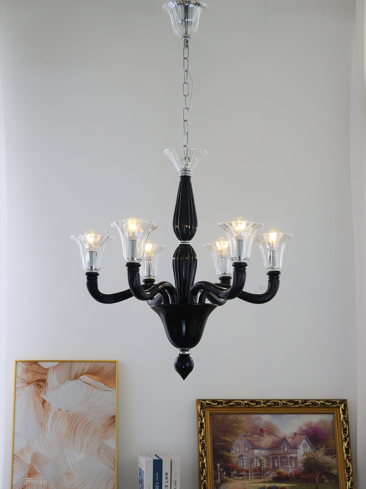 Candeeiro de teto Silten Preto Murano Braço para velas Vidro Clássico