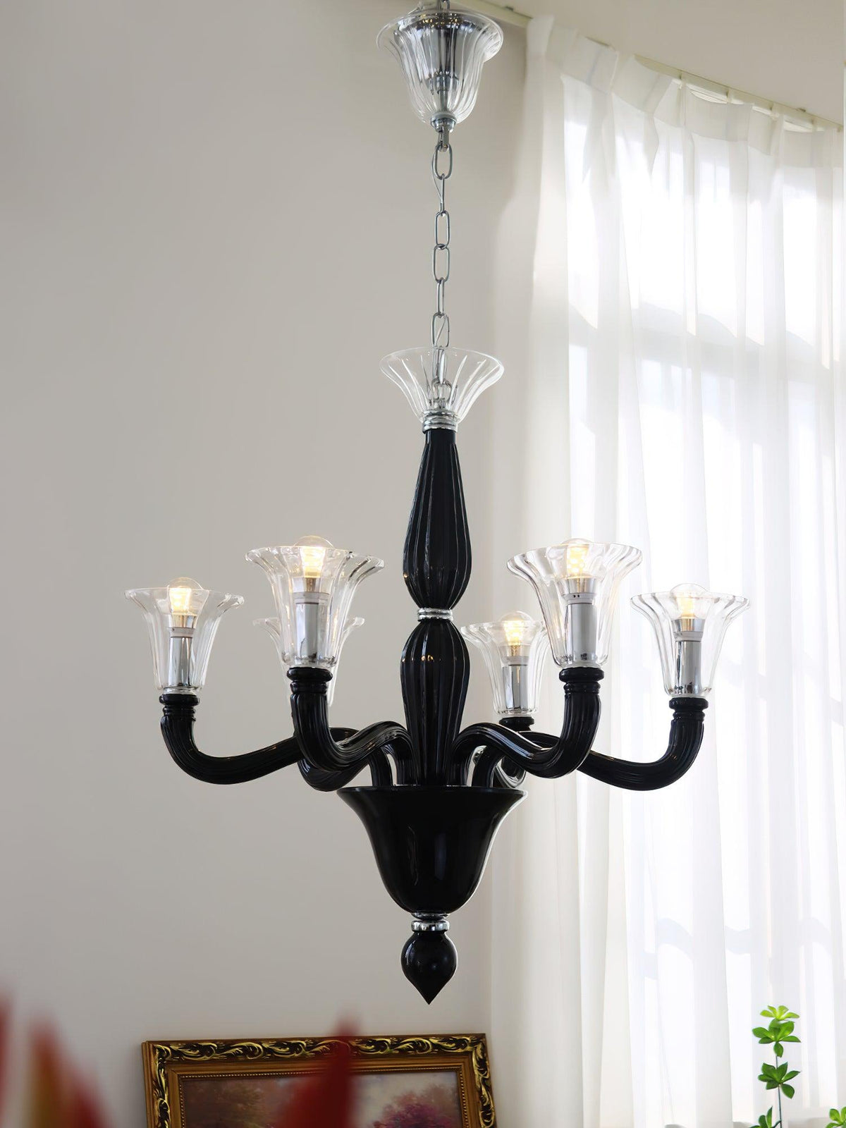 Candeeiro de teto Silten Preto Murano Braço para velas Vidro Clássico