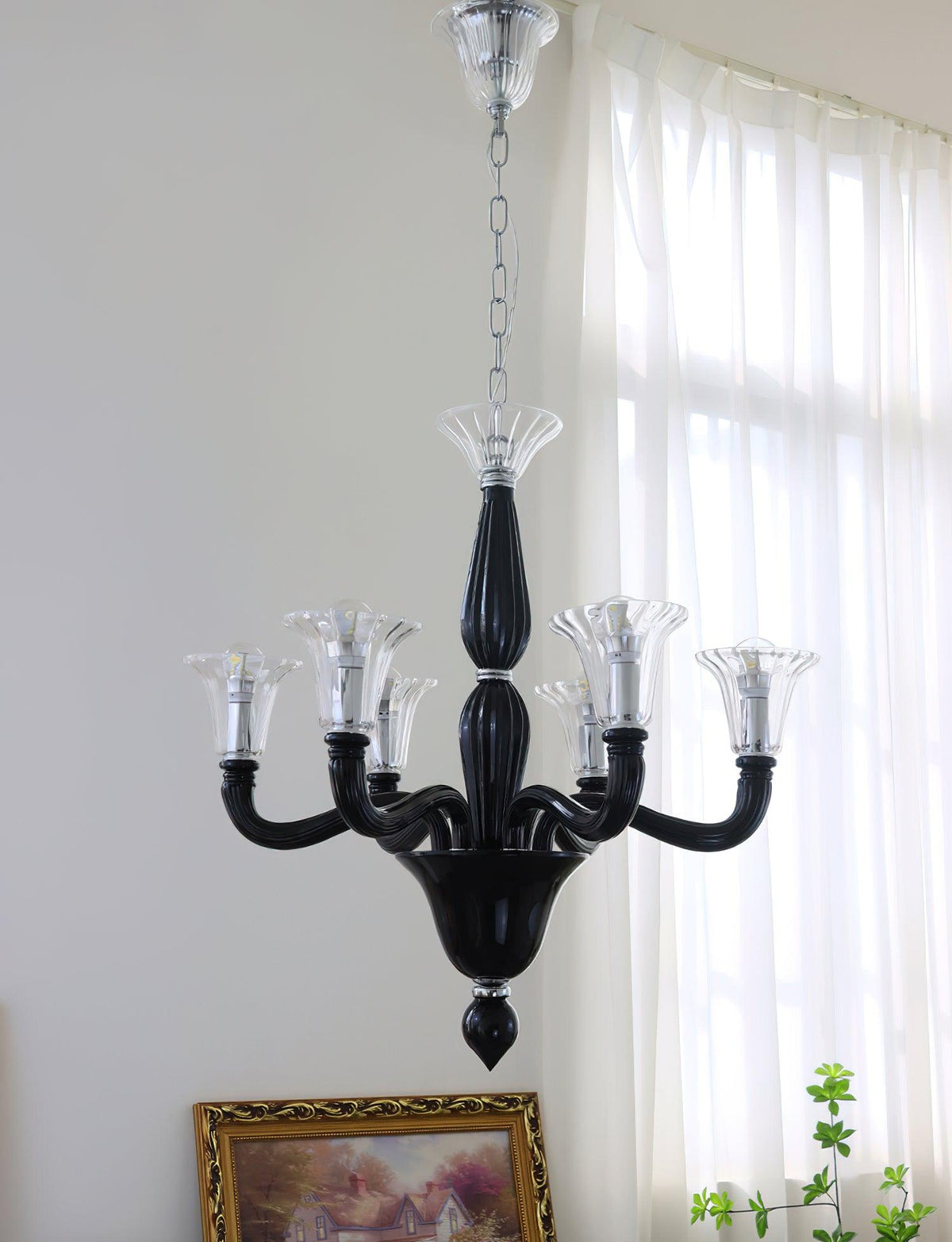 Candeeiro de teto Silten Preto Murano Braço para velas Vidro Clássico
