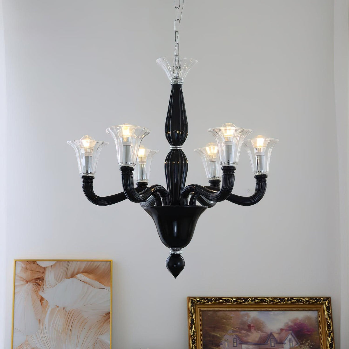Candeeiro de teto Silten Preto Murano Braço para velas Vidro Clássico