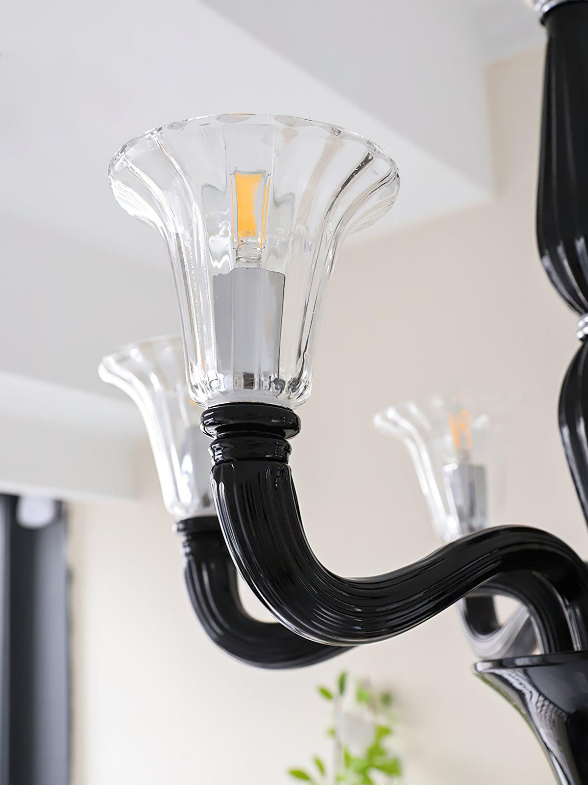 Candeeiro de teto Silten Preto Murano Braço para velas Vidro Clássico